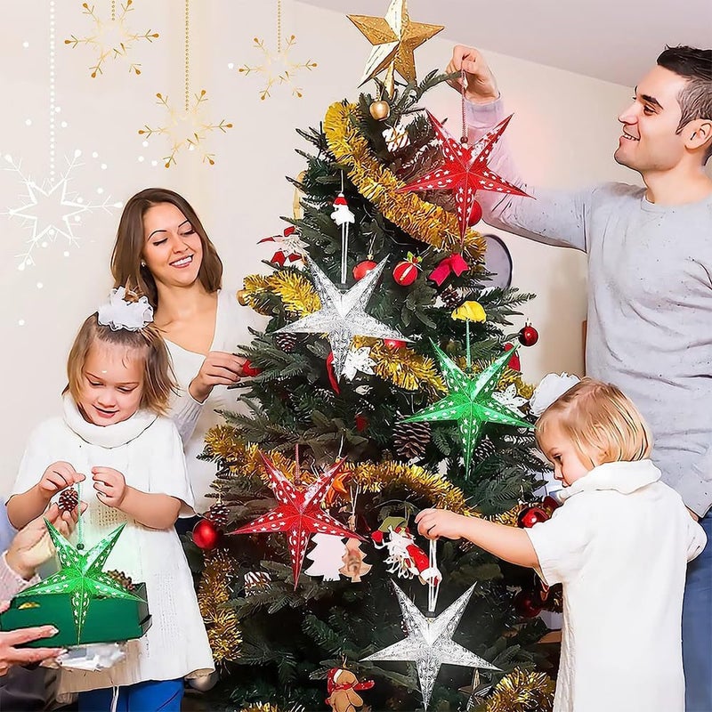 Auony Paper Star Lantern Lampshade,6 Pack 3D Paper Star Christmas Hanging Ornaments for Christmas Wedding Birthday Party Home Classroom Decorations - Image 4